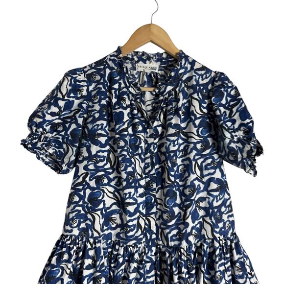 Apiece Apart Las Alturas Blue White Floral Print Puff Sleeve A-Line Mini Dress S - Picture 7 of 16